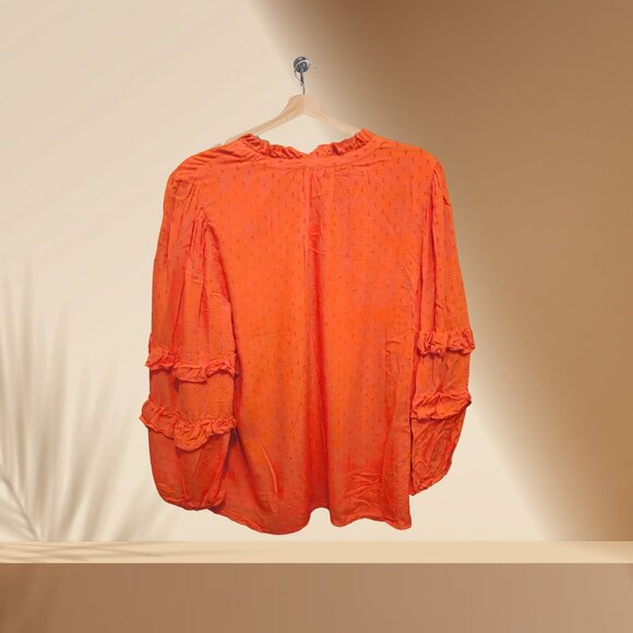 LOFT Ruffle Peasant Blouse | Bright Orange | Size M - Picture 3 of 4